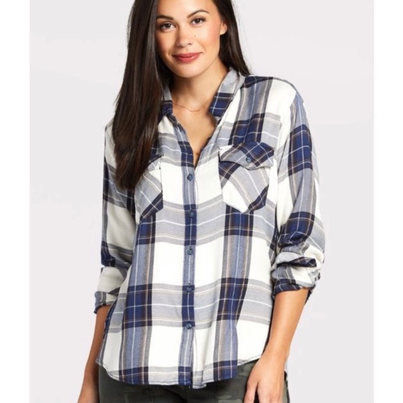 SANCTUARY Boyfriend Forever Blue Plaid Flannel - Picture 1 of 8